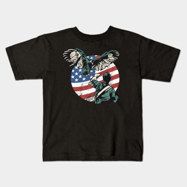 Falconry USA American Flag Kids T-Shirt by Ramadangonim